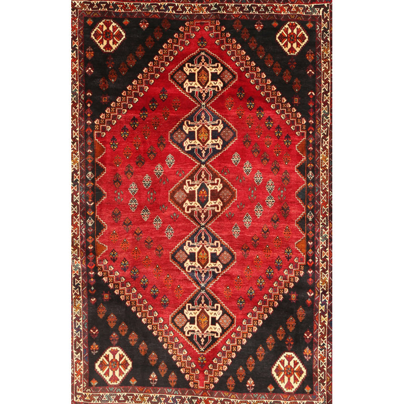 Tapis traditionnel rouge / noir, Rectangle 5 pi x 7 pi