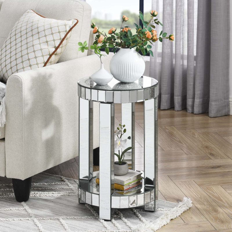Mirror Round Table With Crystal Inlay