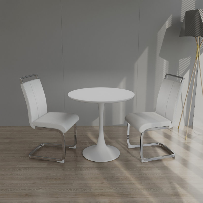 Ensemble de table de salle à manger 3 pièces, une table de salle à manger et une chaise rembourrée avec pieds en métal, Blanc