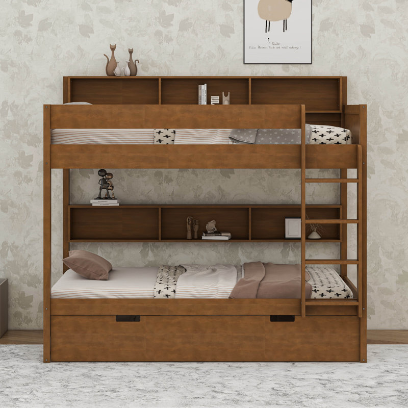 Lit superposé avec lit gigogne, Bois antique, Simple sur simple