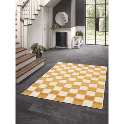 Relief Effect Indoor and Outdoor Yellow and Cream Rug.