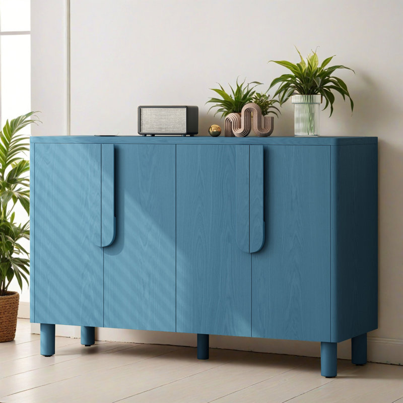 Buffet 47,82 "avec rangement, buffet en bois à 4 portes avec tablettes réglables pour la salle à manger et le salon, Marine