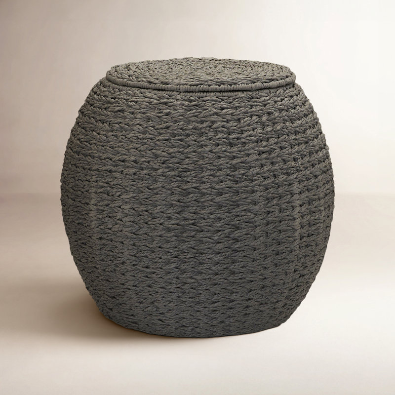Handwoven Paper Rope Barrel Wicker Storage Basket Side Table, Gray