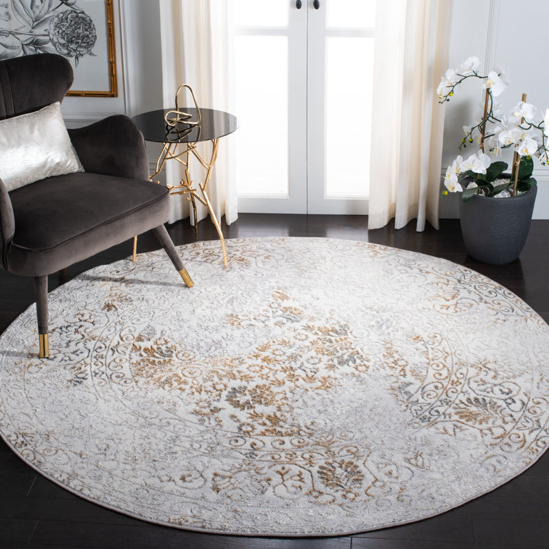 Tapis oriental gris / or Calhoune, Rond 6 pi 7 po