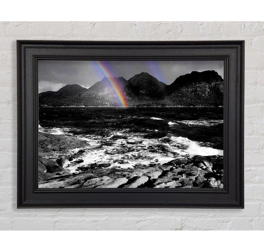 Regenbogen Ozean Berge B N W Gerahmter Druck