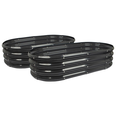 Harbour Housewares - Rounded Galvanised Steel Raised Garden Bed Planters - Set of 2