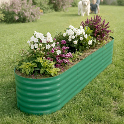 Lit de jardin surélevé en acier galvanisé robuste 8 x 2 x 1,5 pi - Boîte à fleurs ovale résistante aux intempéries, Bordure de sécurité, Assemblage gratuit - Légumes, herbes, fleurs - 240 x 60 x 45 cm