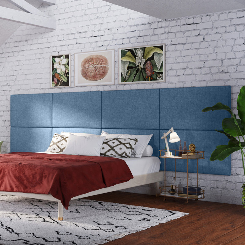 Panelist Modern Padded Headboard - Set of Wall Mounted Panels, Petrol Blue Microvelvet, King (22.5"H x 38"W, Set of 2)