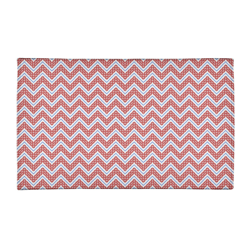 Tapis à chevrons bleu/rouge fait main, Rectangle 3 pi x 5 pi