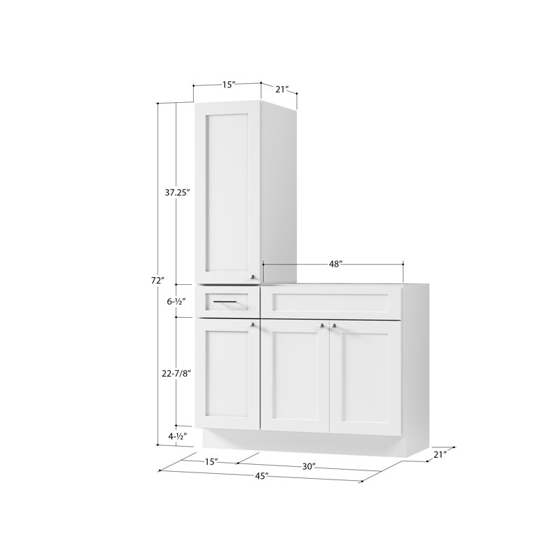 Disar 45'' Single Bathroom Vanity With Left Tall Linen Cabinet Dovetail Solid Wood Drawer Base Only, White