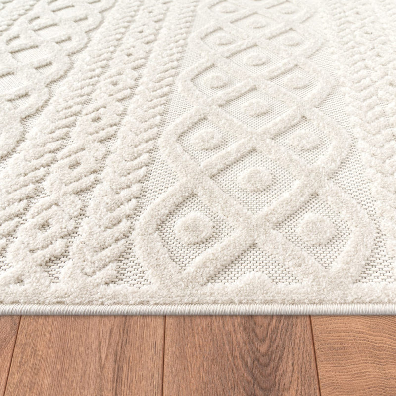 Tapis moderne à motif boho tressé crème, Rectangle 6 pi 7 po x 9 pi 6 po