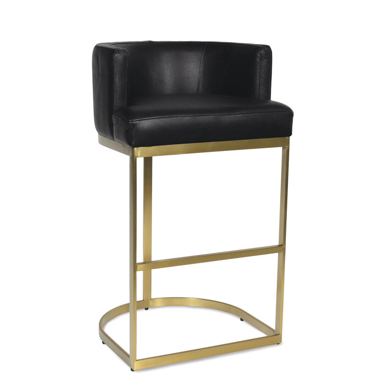 Owen Leather Stool, Black