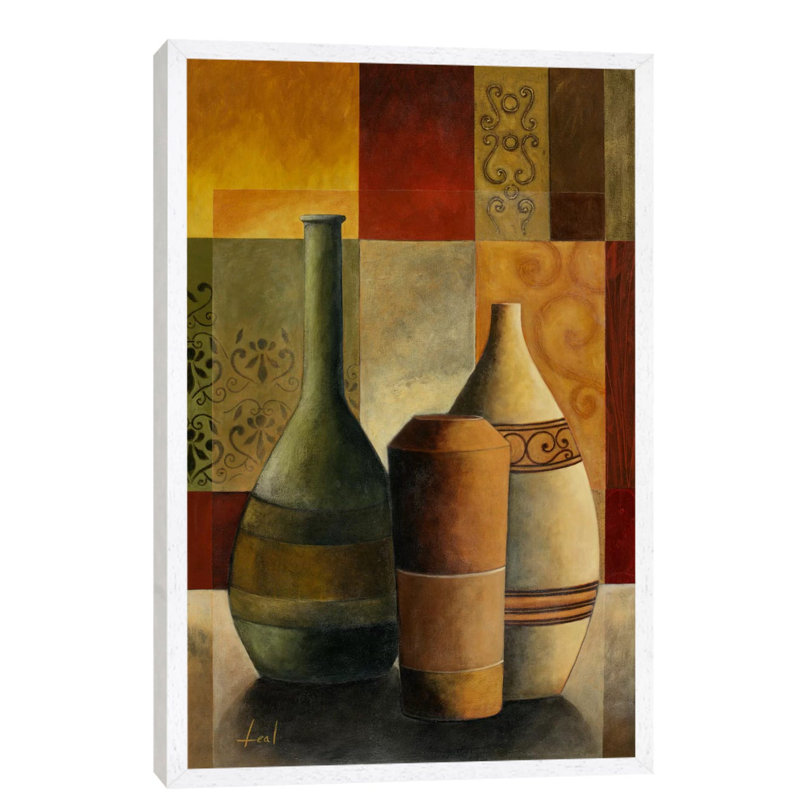Three Vases by Pablo Esteban - Floater Frame Painting on Canvas, 66.04 cm H x 45.72 cm W, White Framed