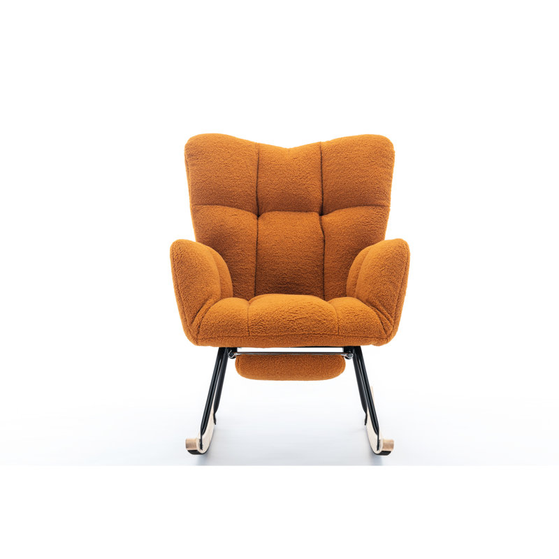 Chaise berçante ergonomique avec repose-pieds réglable, rembourrage en coton et rembourrage en mousse, Caramel