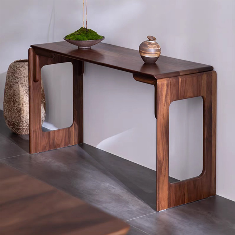 Modern Minimalist Walnut Console Table, 33.46" H x 55.12" W x 15.75" D