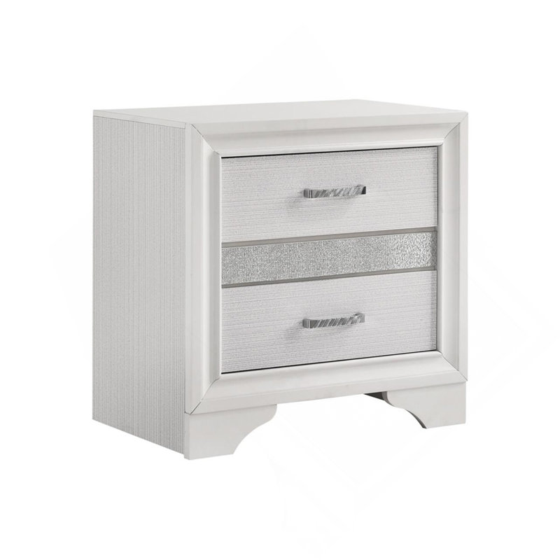 Table de chevet 2 tiroirs avec 1 plateau à bijoux, blanc, Blanc