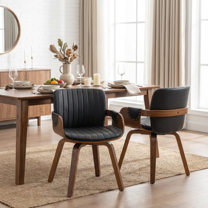 Dundrod Faux Leather Upholstered Swivel Dining Armchair, Black