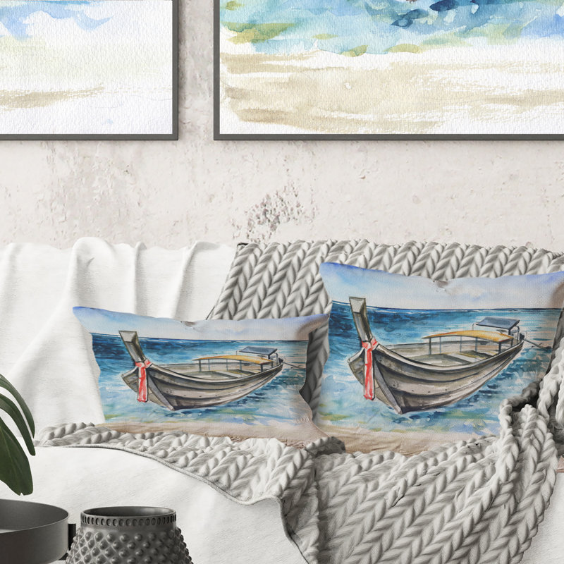 Sloop On Tropical Beach - Coussin décoratif imprimé nautique et côtier 1