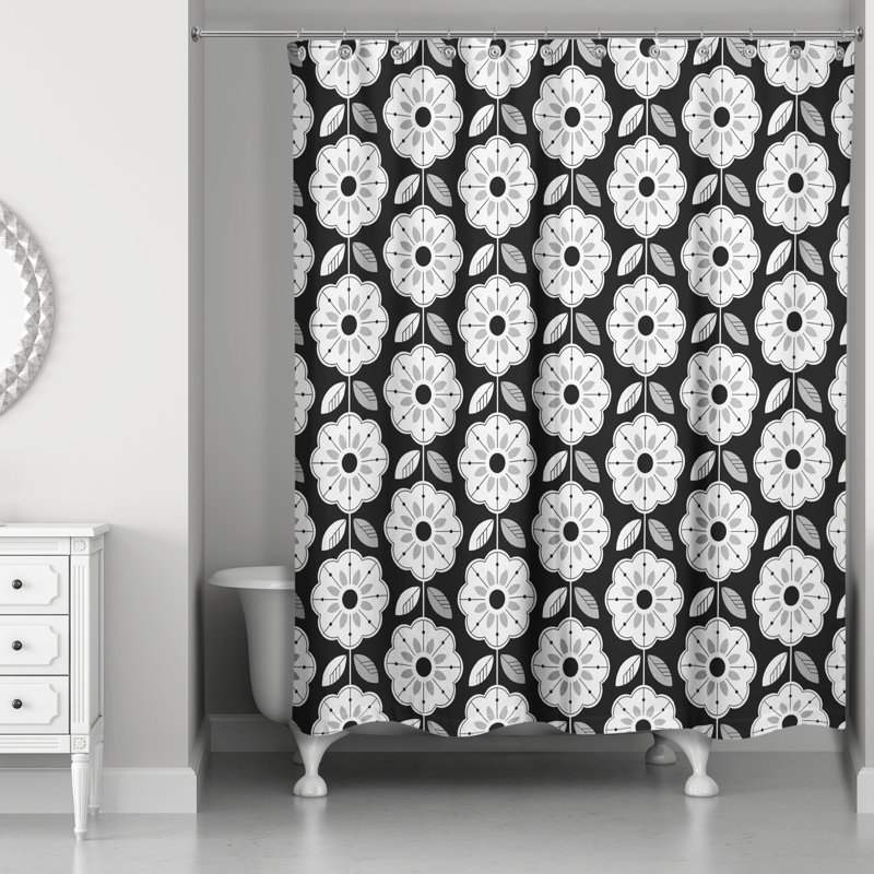 Rideau de douche simple à motif floral, Noir