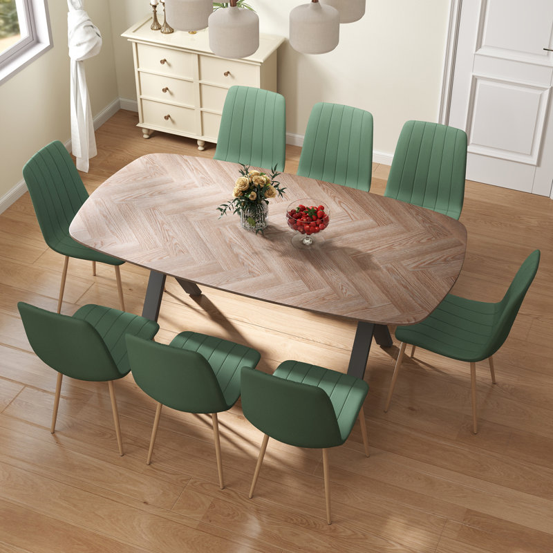 Elegant 71-Inch Dining Table with Velvet Chairs – Stylish Comfort for Modern Gatherings, Green