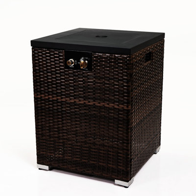 Wicker Fire Pit Column With Glass Wind Guard