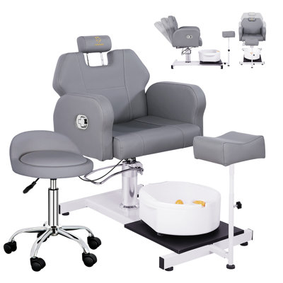 Pedicure Chair For Nail Tech,no Plumbing Pedicure Station With Heavy Duty Hydraulic,reclining Pedicure Chair With Adjustable Height And 360 Degree Swivel,spa Chair With Massage Foot Bath