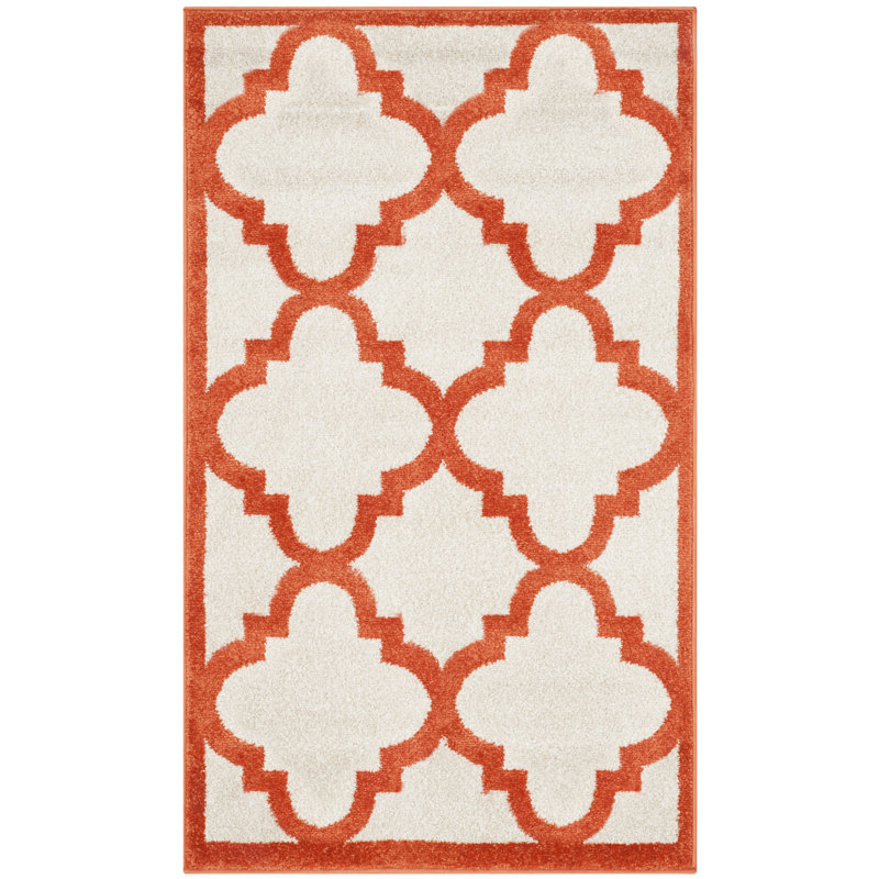 Ammundsen Geometric Beige/Orange Area Rug, Rectangle 2'6" x 4'