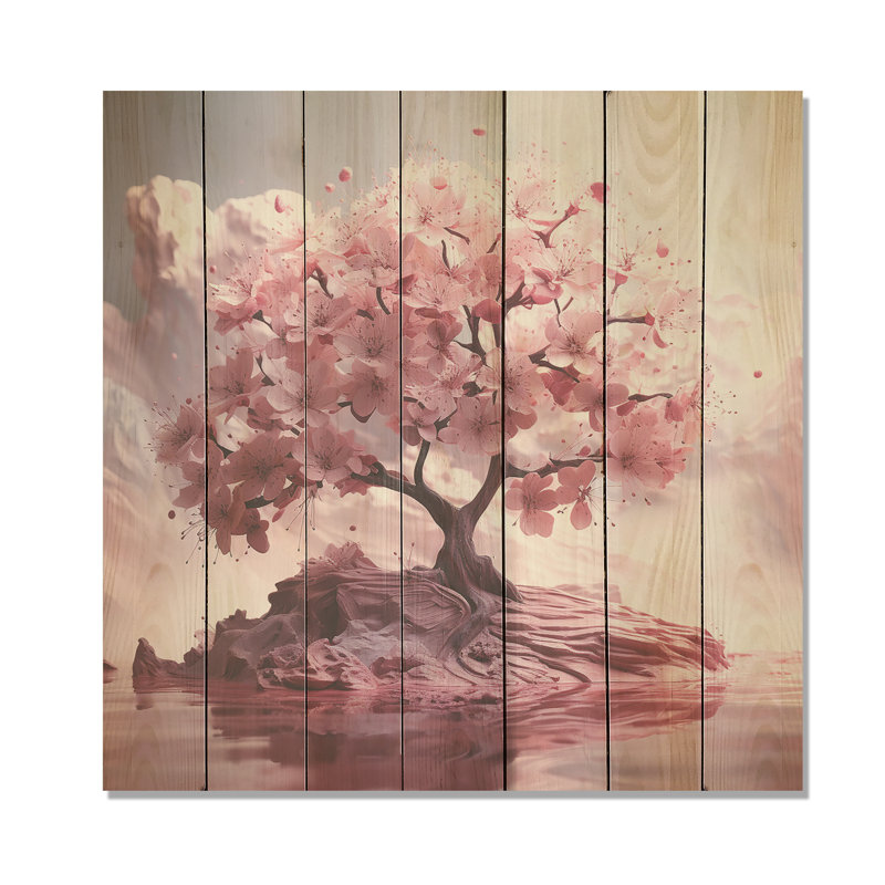 Fleurs de cerisier roses réfléchissantes - Fleur de cerisier sur bois, H 15 po x l 15 po
