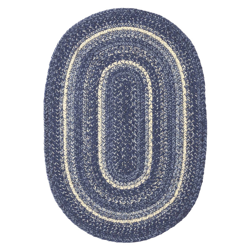 Tapis bleu / gris Birt Whistle, Ovale 1 pi 8 po x 2 pi 6 po