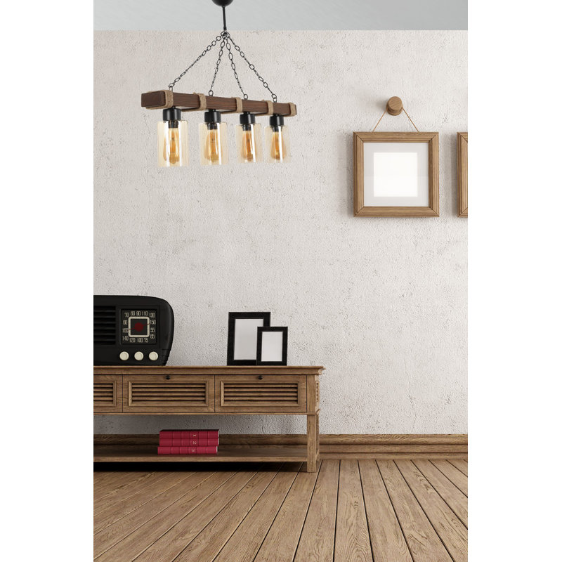 Luminaire suspendu cylindrique pour îlot de cuisine à 4 lumières avec accents en fer forgé Mattias