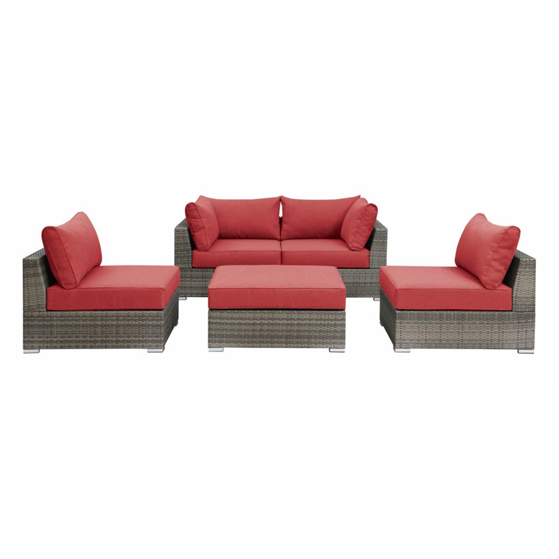 Dannika Wood 4 - Person Patio Conversation Set with Cushions, Red