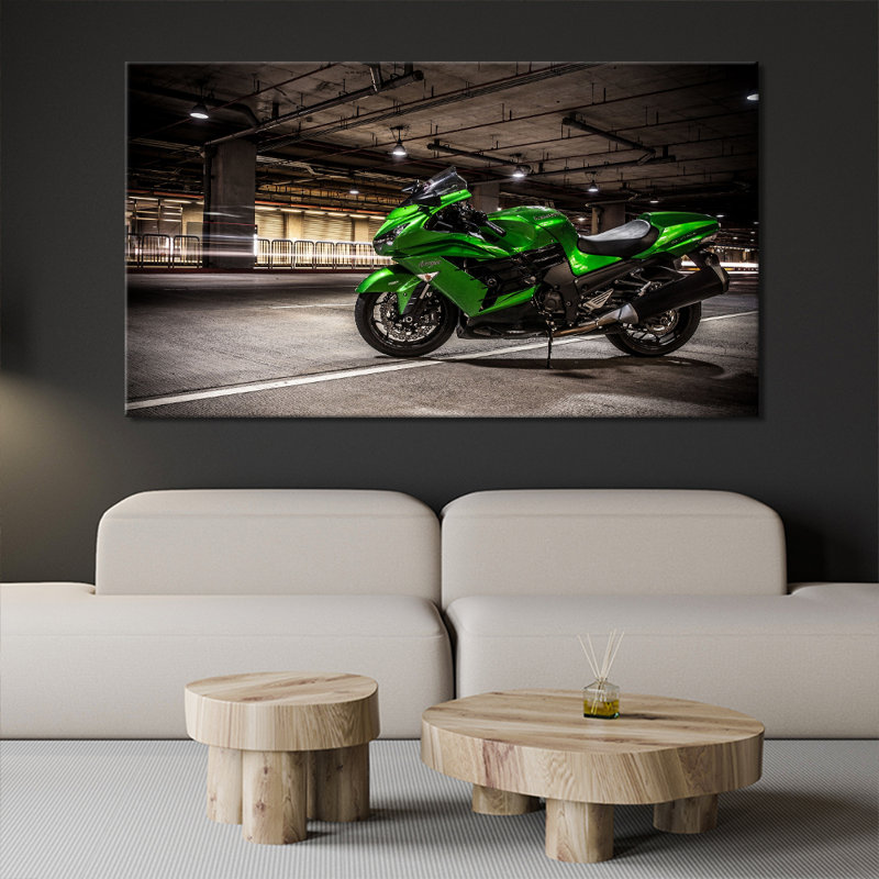 Green Motorbike - Wrapped Canvas Print, 61cm H x 110cm W