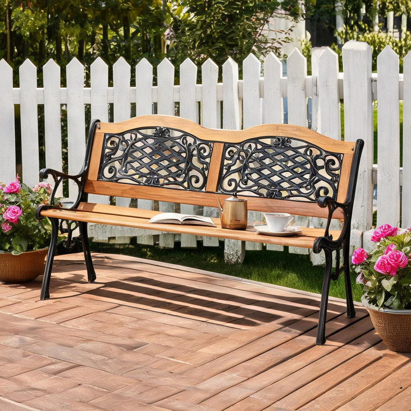 Banc à structure métallique multicolore, 127 cm (50 po), poids du produit : 12,4 kg, bois de pin, accoudoirs inclinés