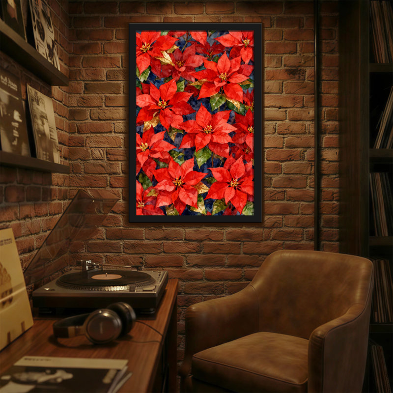 Fleurs de Noël avec poinsettias rouges et feuilles vertes