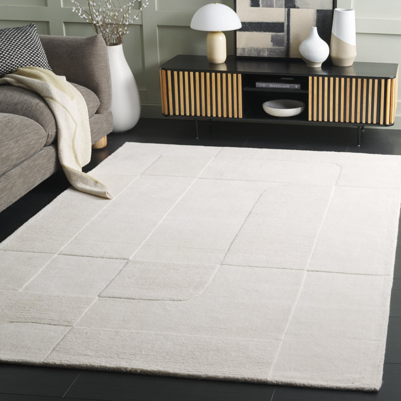 Kyrie Solid Color Hand Loomed Wool/Cotton Area Rug in Ivory, Rectangle 5' x 8'
