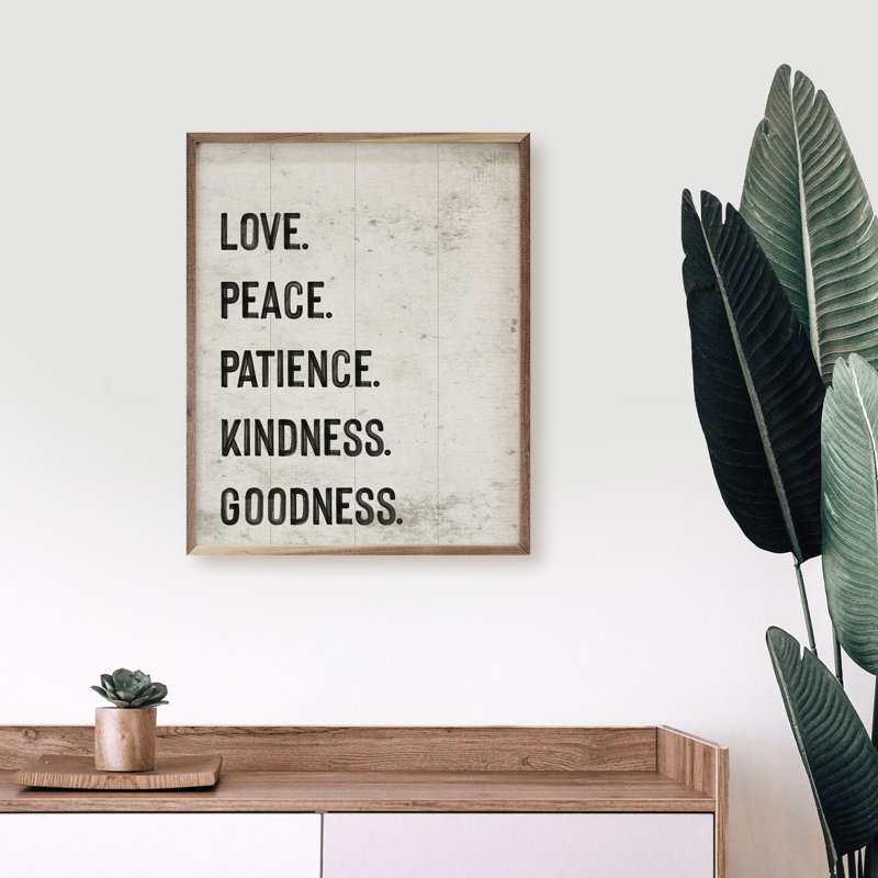 Love Peace Patience Kindness Goodness - noir, Blanc, L 8 po x H 10 po