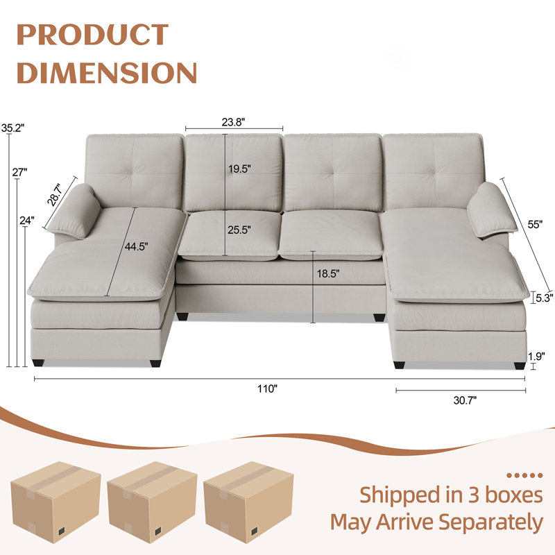  Canapé modulaire 3 pièces Rezarta, Mélange de lin beige