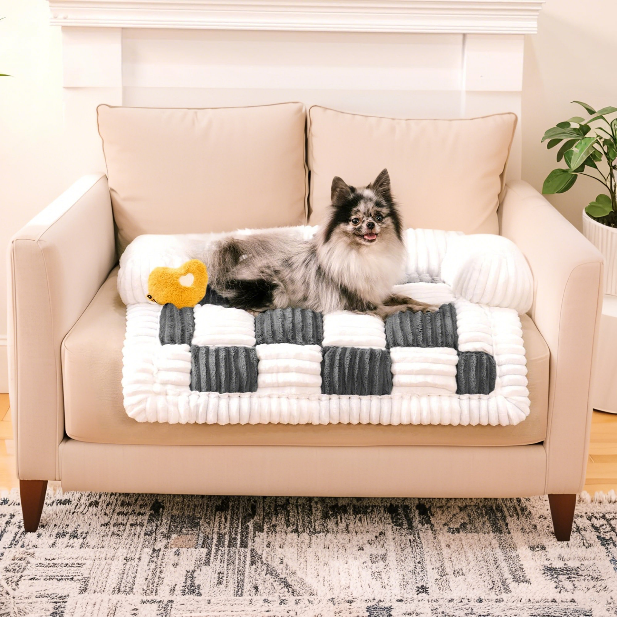 CHAIREZ Mini Sofa Pet Couch Cover With Pillowed Bed Design - Plaid ...