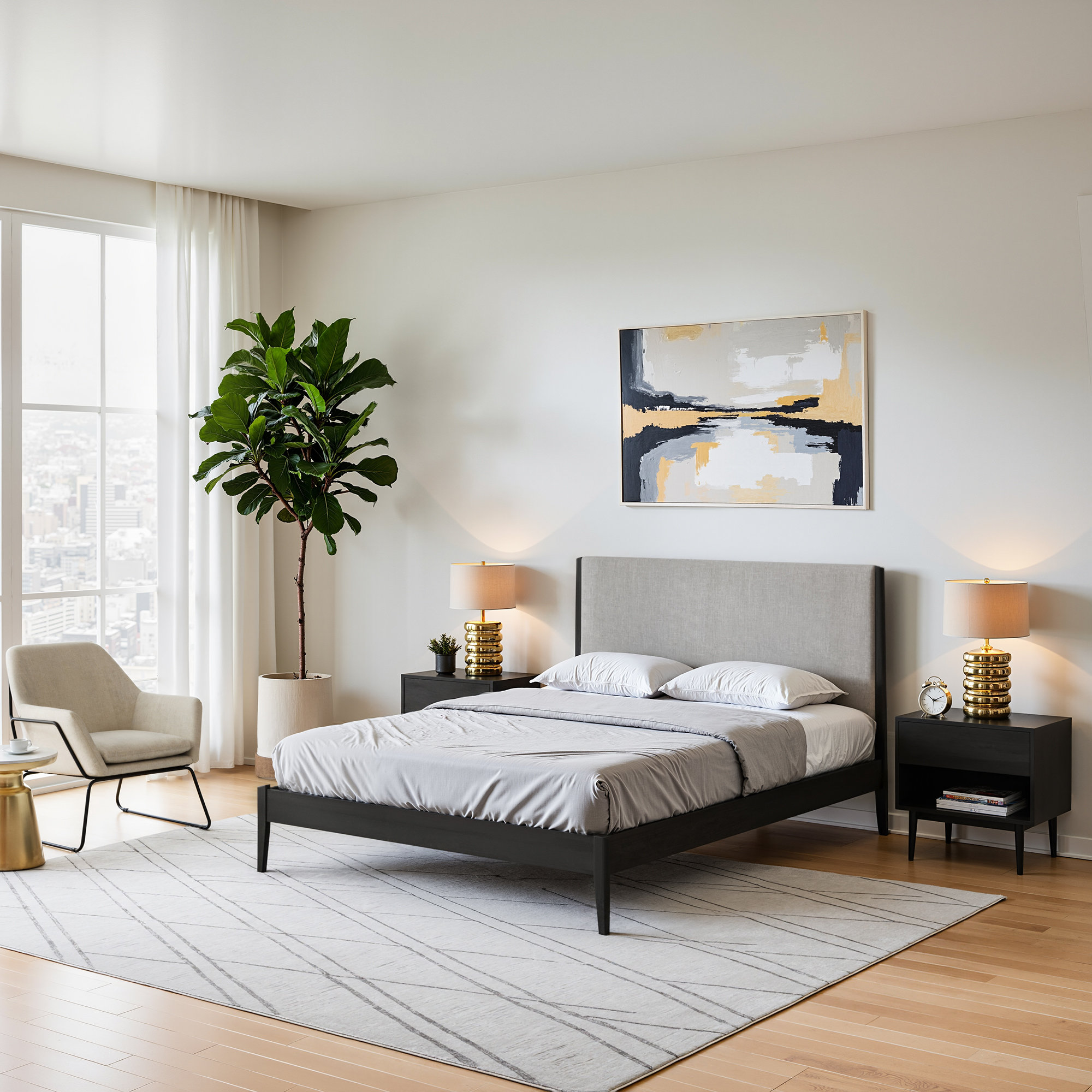 Javi Upholstered Bed, King, Black