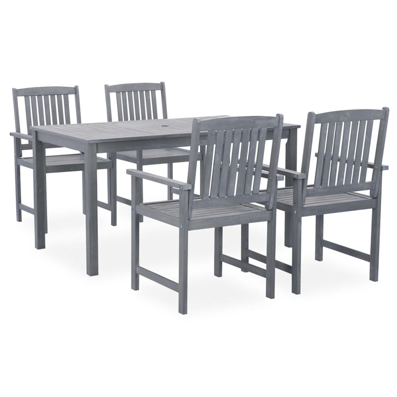  Ensemble de salle à manger d'extérieur 5 pièces en bois d'acacia massif gris pouvant accueillir plusieurs personnes, 4