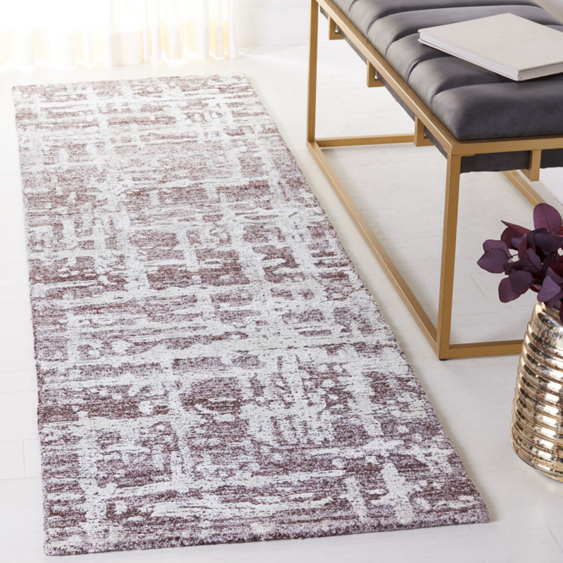 Tapis brun / ivoire touffeté à la main Brodney, Tapis de couloir 2 pi 3 po x 8 pi