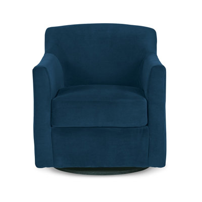 Leena Swivel Accent Chair, Velvet, Shelter Style Arms, Black Wood