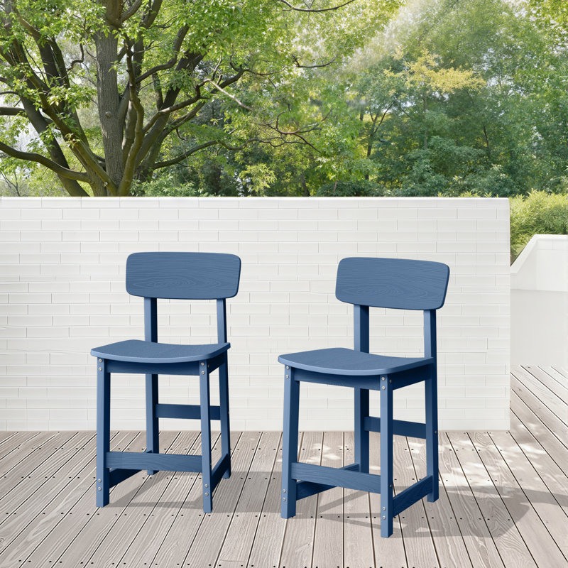 Tabouret de bar extérieur empilable en plastique (ensemble de 2), Bleu
