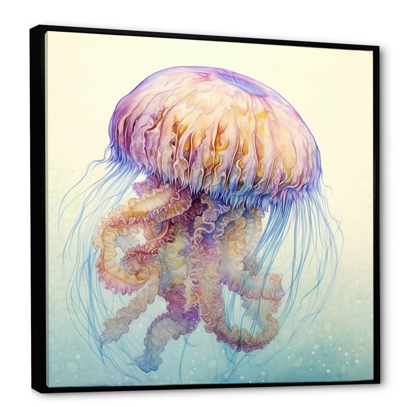 «Underwater Enchantment Jellyfish» sur impression sur toile, Cadre flottant noir, H 16 po x l 16 po x P 1 po