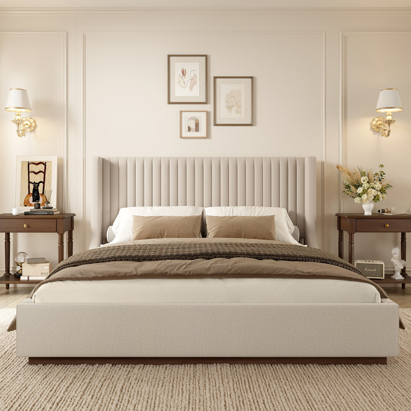 Madiyson Tufted Upholstered Platform Bed, Dark Linen, King