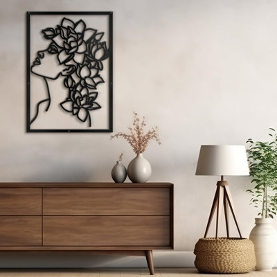 Flowers Head Woman Modern Abstract Wall Accent Sculpture Hanging Decoration Metal Wall Decor