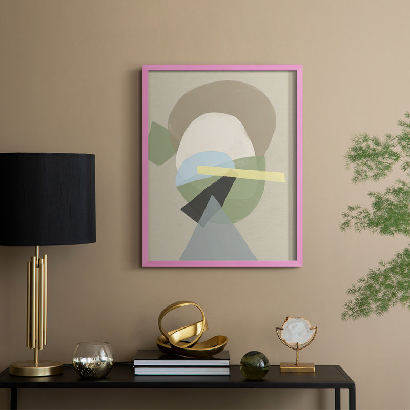 Mod Shape Stack II Framed Print - Solid Wood, 21" H x 17" W, Pink Framed