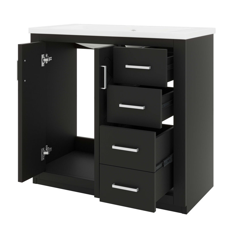 Ensemble de meuble-lavabo 36 po avec lavabo en céramique 36 po, meuble-lavabo indépendant équipé de 3 tiroirs, Noir, Blanc
