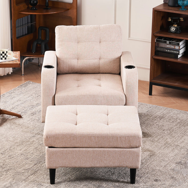 Fauteuil et rangement rembourrés beiges - confortables, porte-gobelets, pour le salon et la chambre à coucher, Beige