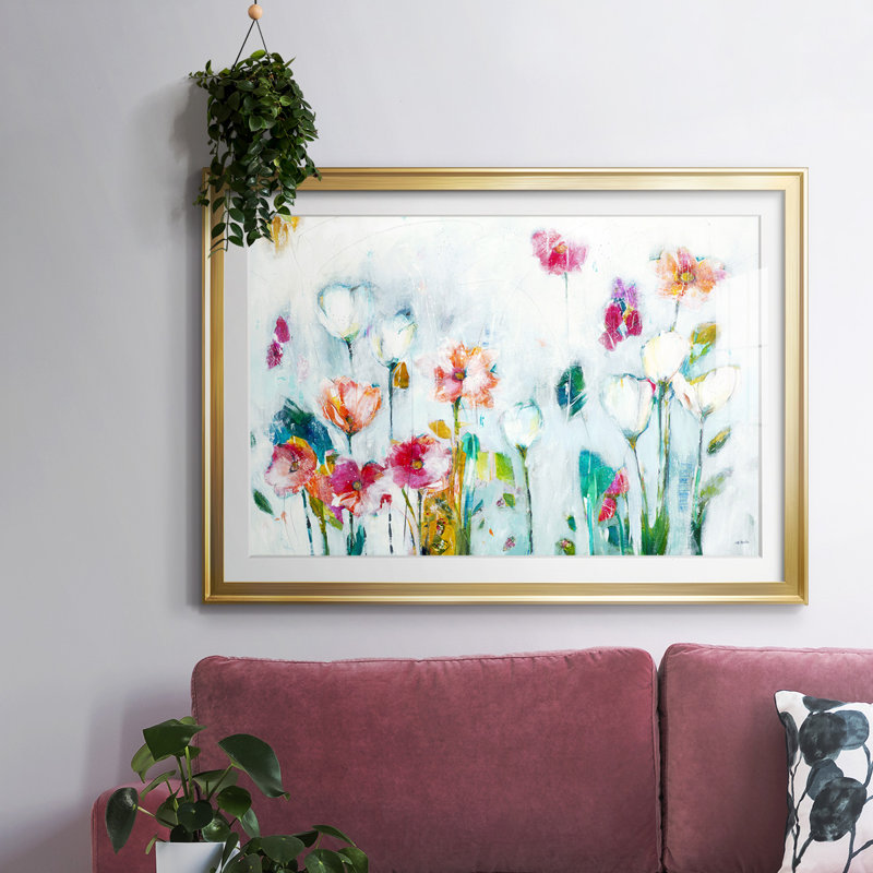 «Souvenir», impression encadrée avec verre biseauté mat et verre, H 19 po x l 27 po x P 1,5 po, Or
